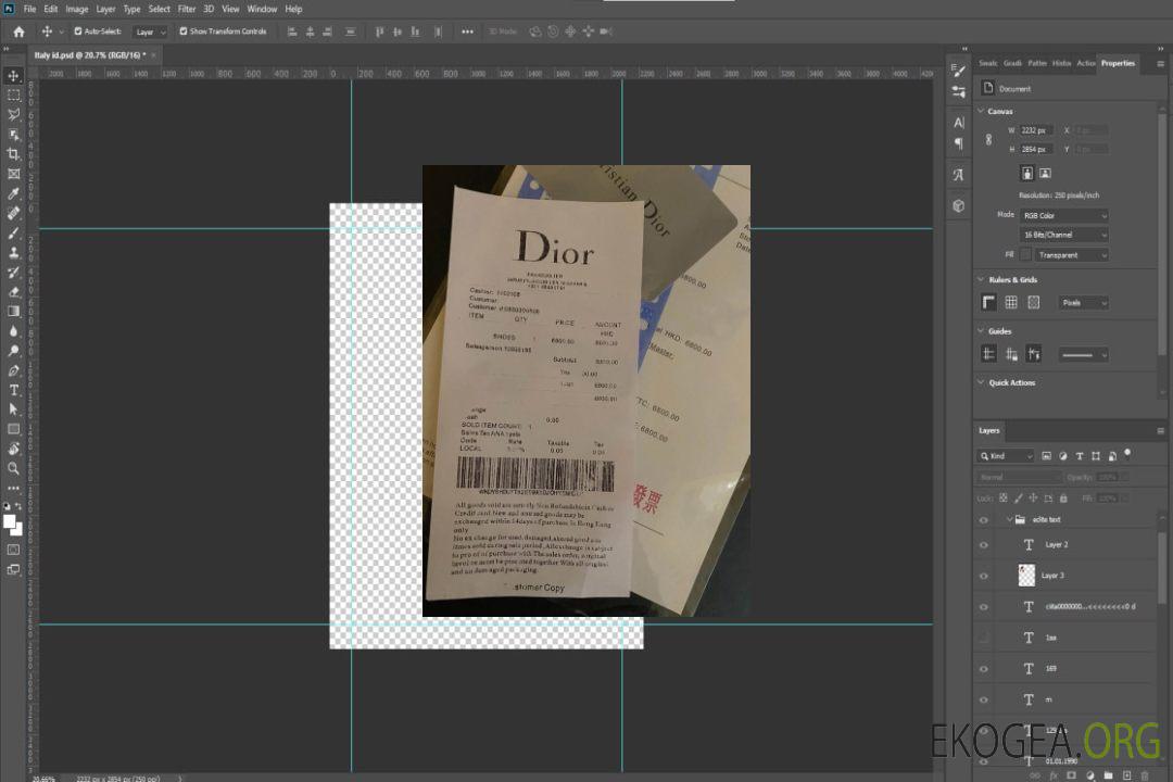Reçu de paiement de la société Dior template